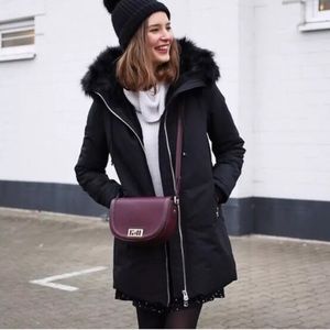 Zara Black Puffer Jacket with Fur Trim
